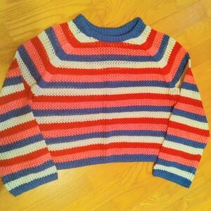 Old Navy Beachy Striped Multicolored Open Knit Cropped Sweater Girls Large